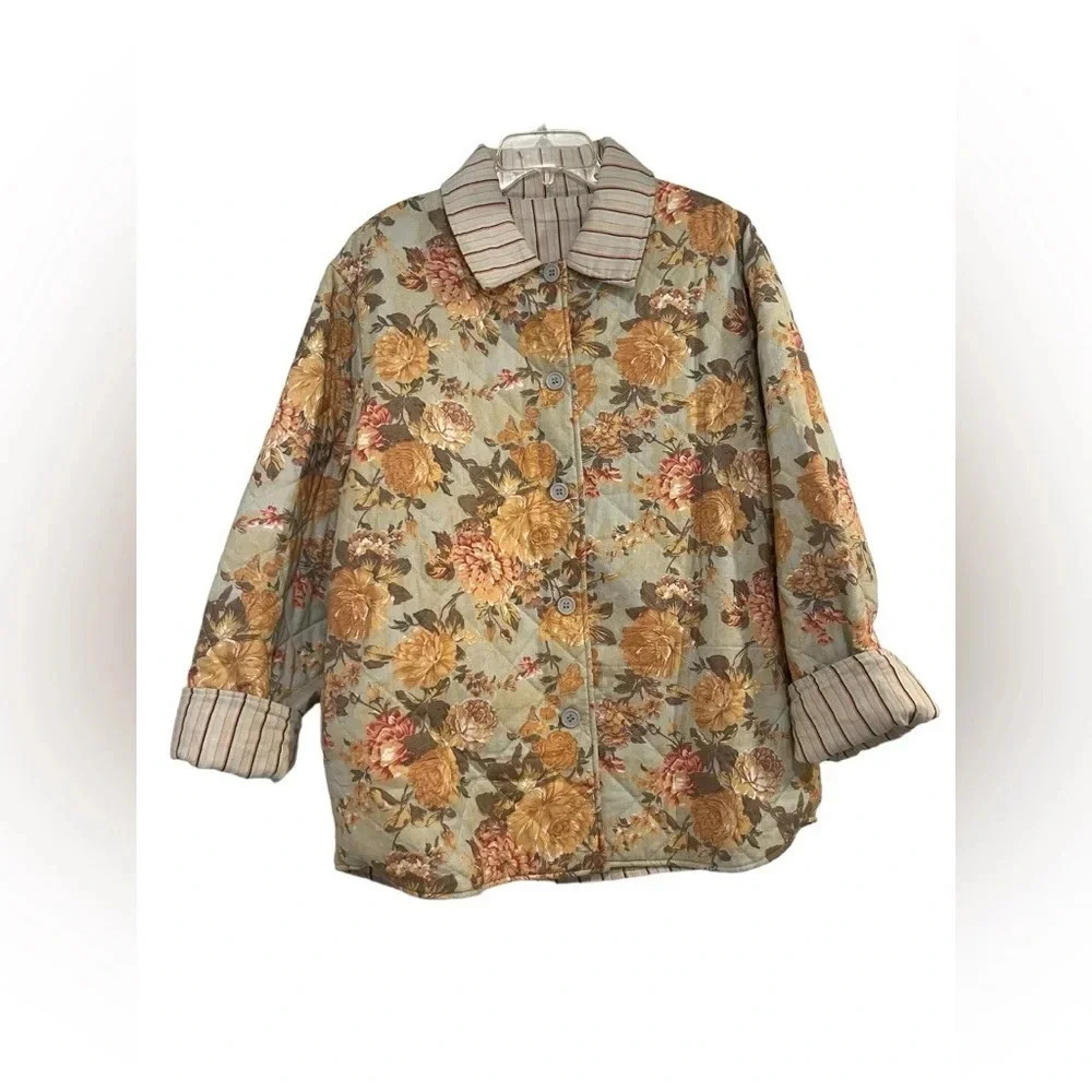 Shabby Chic Quilted Floral Cotton Button Down Jacket
